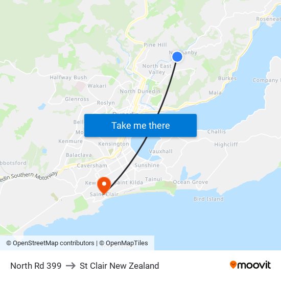 North Rd 399 to St Clair New Zealand map