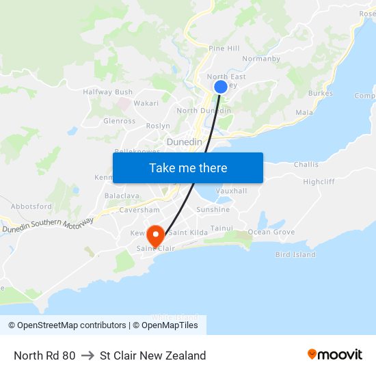 North Rd 80 to St Clair New Zealand map