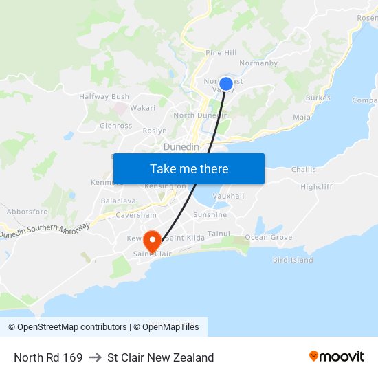 North Rd 169 to St Clair New Zealand map