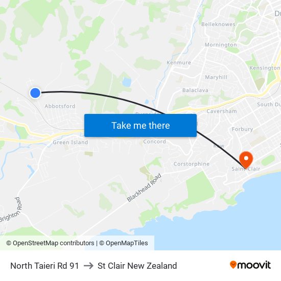North Taieri Rd 91 to St Clair New Zealand map
