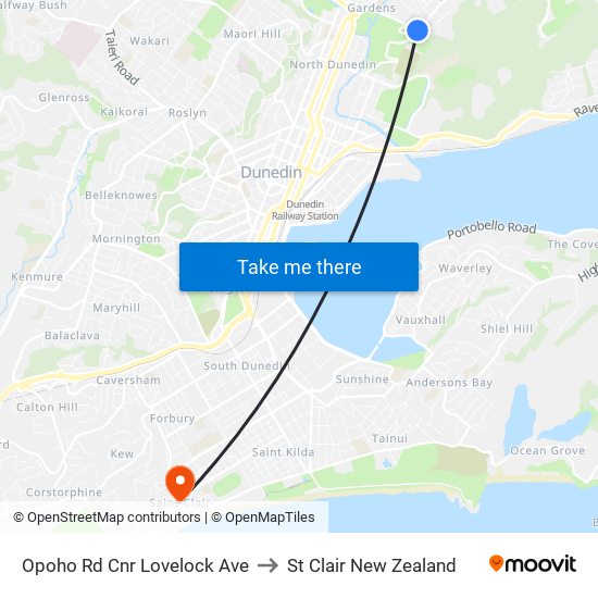 Opoho Rd Cnr Lovelock Ave to St Clair New Zealand map