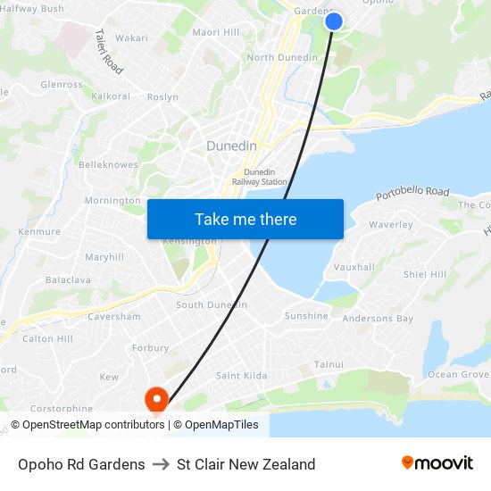 Opoho Rd Gardens to St Clair New Zealand map