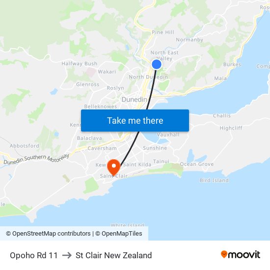 Opoho Rd 11 to St Clair New Zealand map