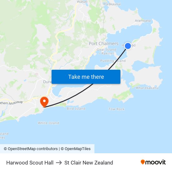 Harwood Scout Hall to St Clair New Zealand map