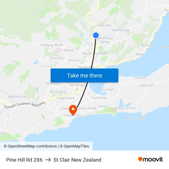 Pine Hill Rd 286 to St Clair New Zealand map