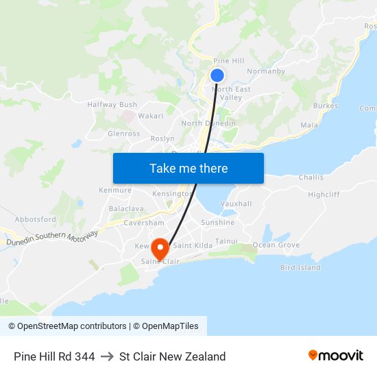 Pine Hill Rd 344 to St Clair New Zealand map