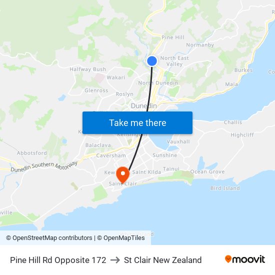 Pine Hill Rd Opposite 172 to St Clair New Zealand map