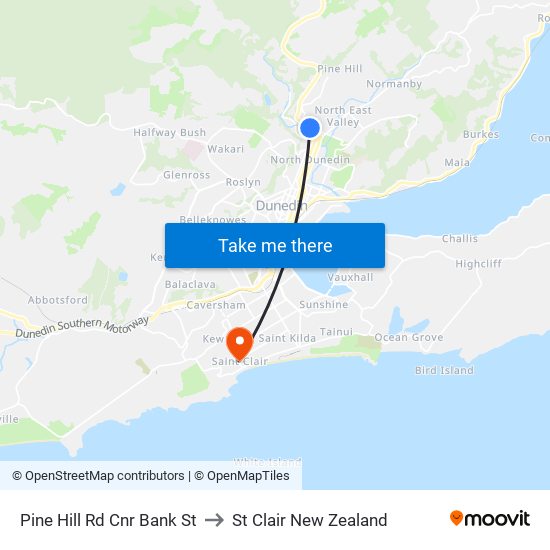 Pine Hill Rd Cnr Bank St to St Clair New Zealand map