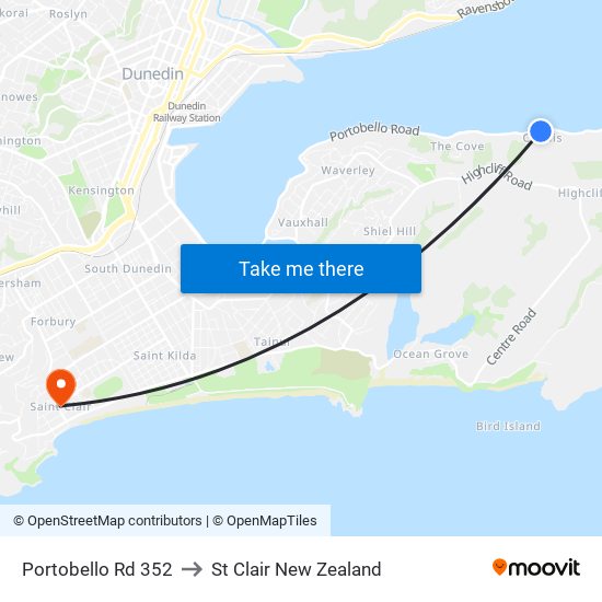 Portobello Rd 352 to St Clair New Zealand map