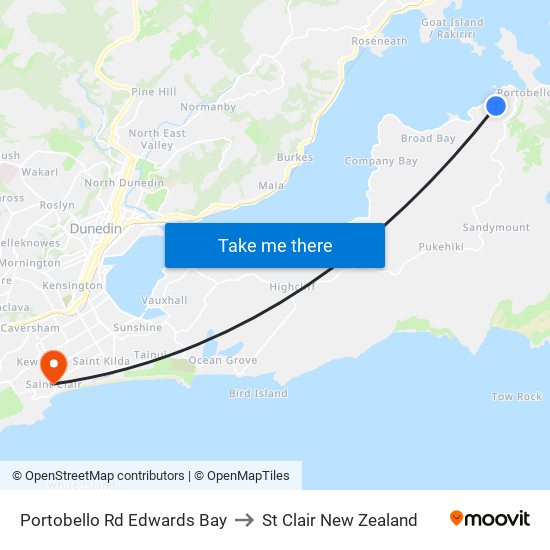 Portobello Rd Edwards Bay to St Clair New Zealand map