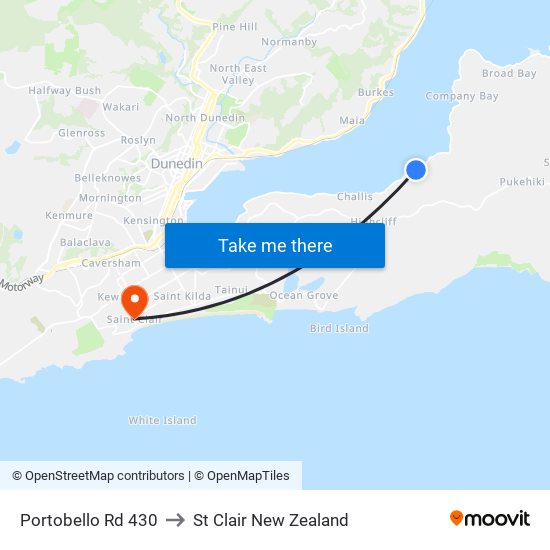Portobello Rd 430 to St Clair New Zealand map