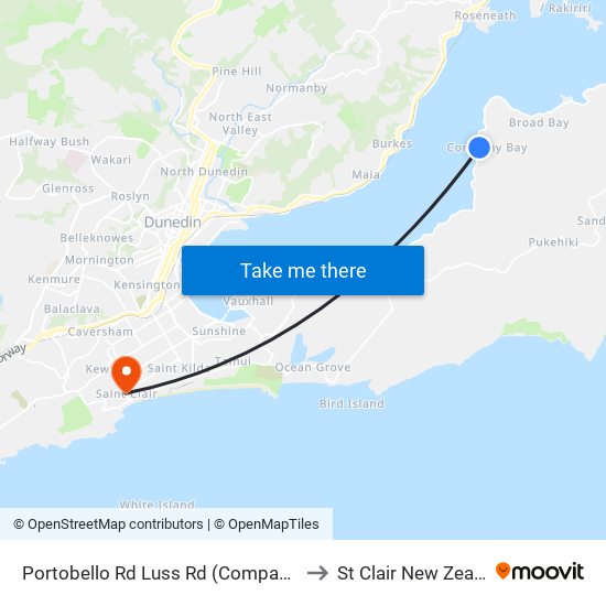 Portobello Rd Luss Rd (Company Bay) to St Clair New Zealand map