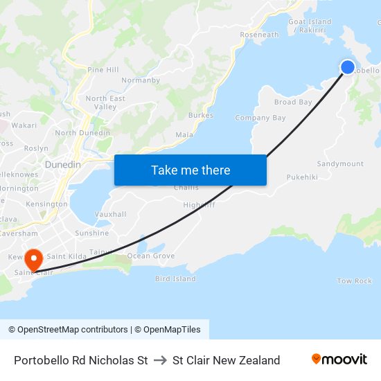 Portobello Rd Nicholas St to St Clair New Zealand map