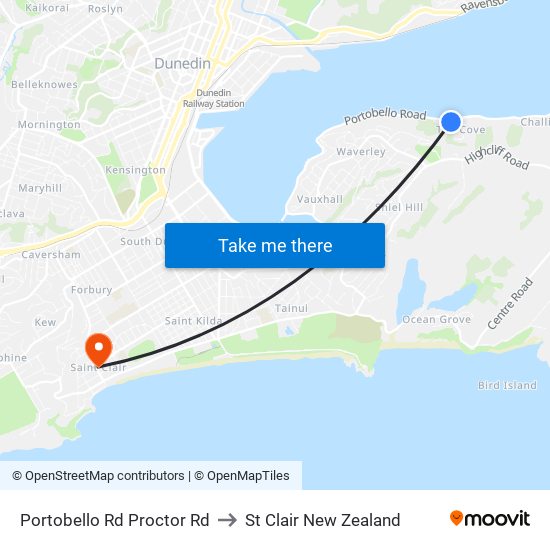 Portobello Rd Proctor Rd to St Clair New Zealand map