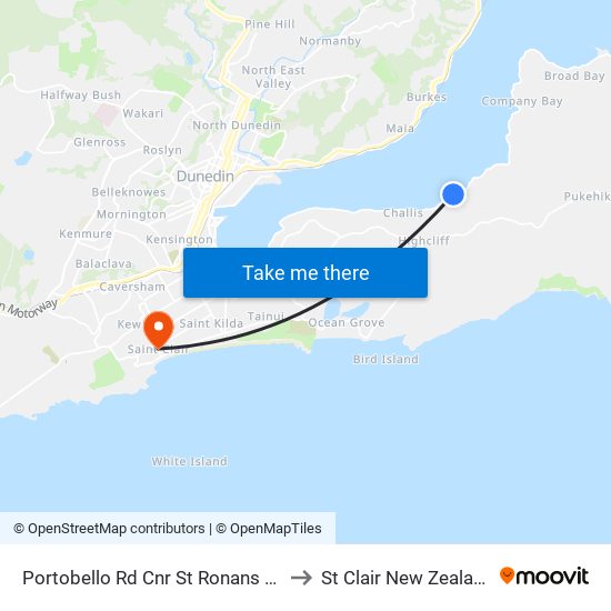 Portobello Rd Cnr St Ronans Rd to St Clair New Zealand map