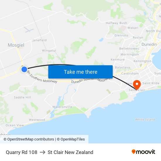 Quarry Rd 108 to St Clair New Zealand map