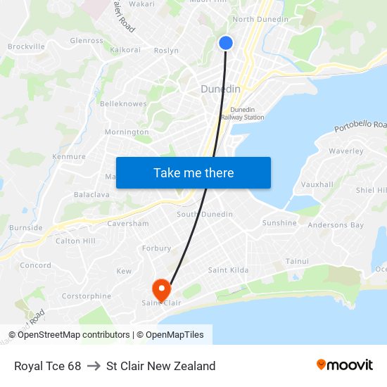 Royal Tce 68 to St Clair New Zealand map