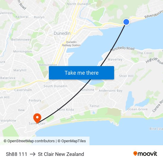 Sh88 111 to St Clair New Zealand map