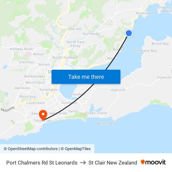 Port Chalmers Rd St Leonards to St Clair New Zealand map