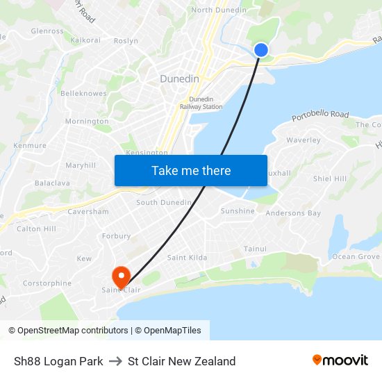 Sh88 Logan Park to St Clair New Zealand map