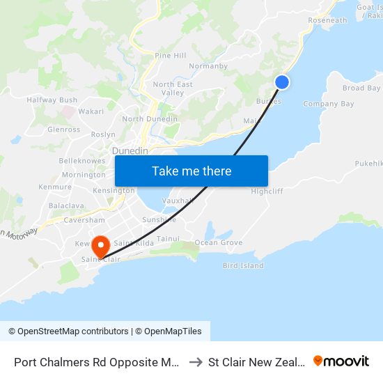 Port Chalmers Rd Opposite Moa St to St Clair New Zealand map