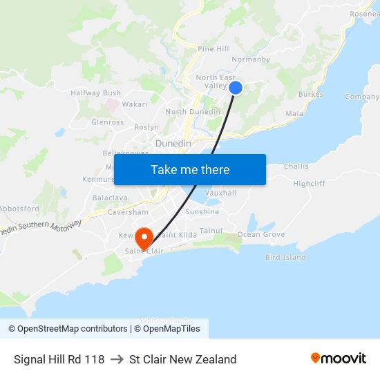 Signal Hill Rd 118 to St Clair New Zealand map