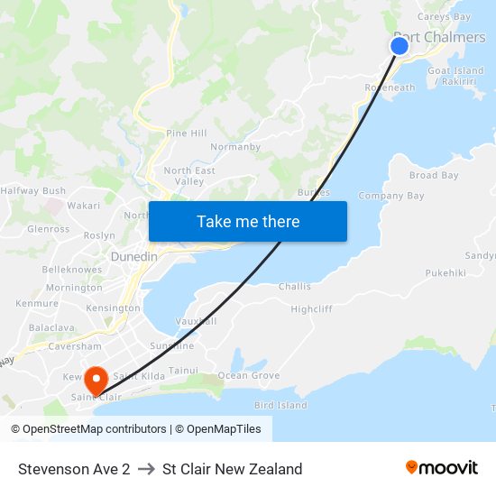Stevenson Ave 2 to St Clair New Zealand map