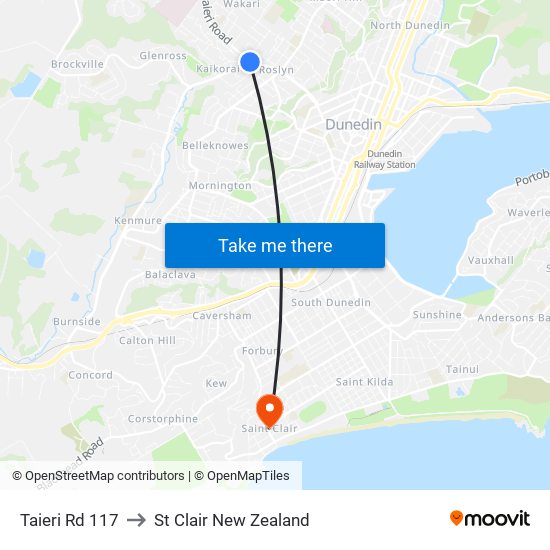 Taieri Rd 117 to St Clair New Zealand map
