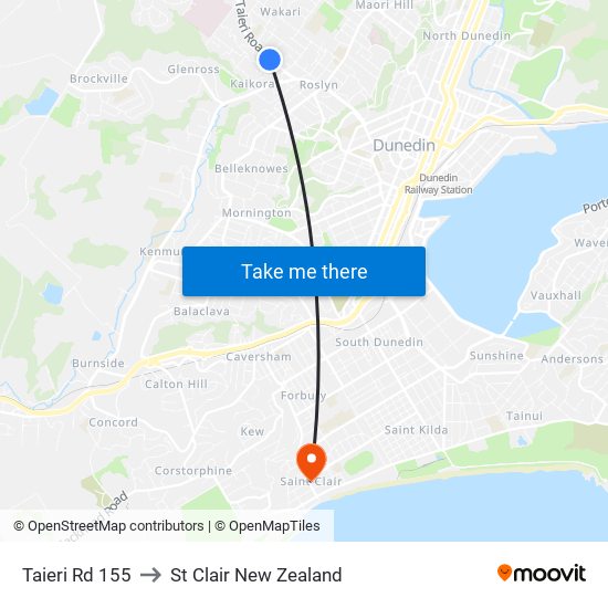 Taieri Rd 155 to St Clair New Zealand map