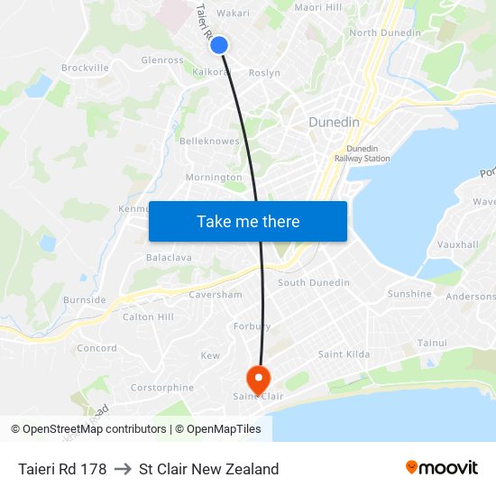 Taieri Rd 178 to St Clair New Zealand map