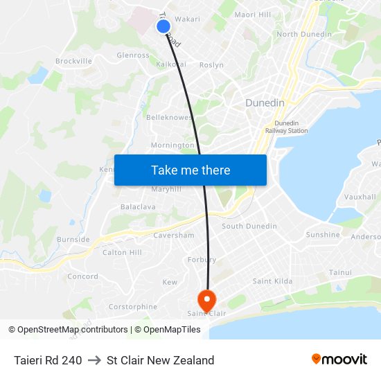 Taieri Rd 240 to St Clair New Zealand map