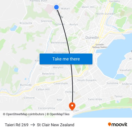 Taieri Rd 269 to St Clair New Zealand map