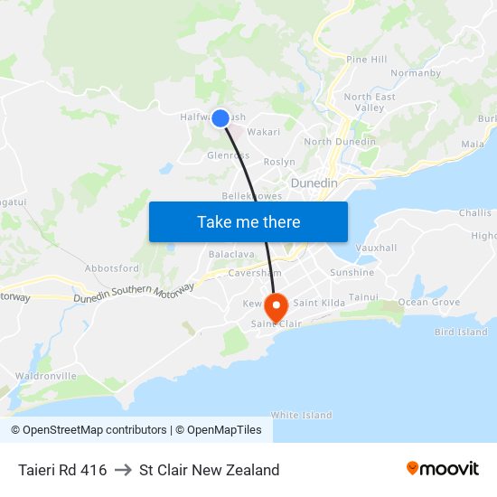 Taieri Rd 416 to St Clair New Zealand map