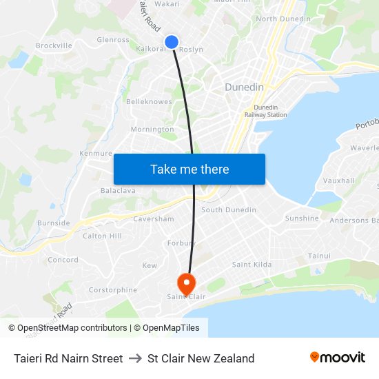 Taieri Rd Nairn Street to St Clair New Zealand map
