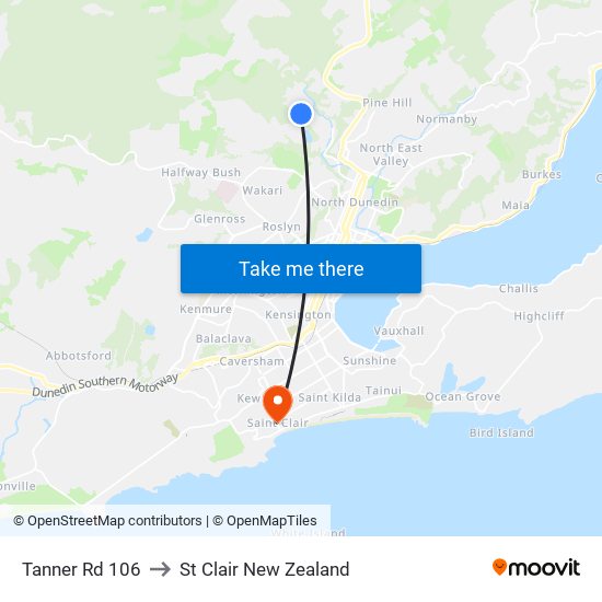 Tanner Rd 106 to St Clair New Zealand map