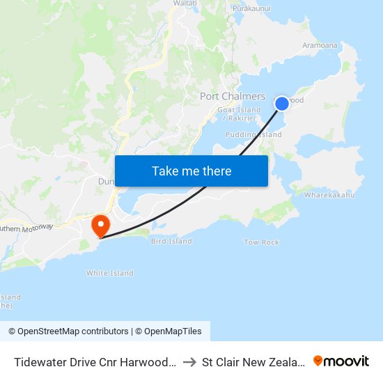 Tidewater Drive Cnr Harwood St to St Clair New Zealand map