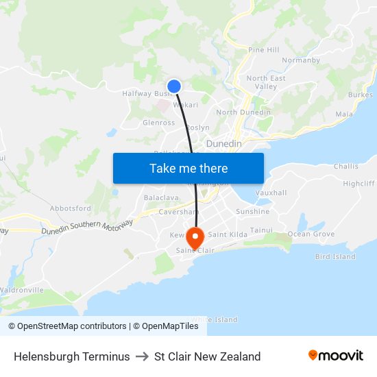 Helensburgh Terminus to St Clair New Zealand map