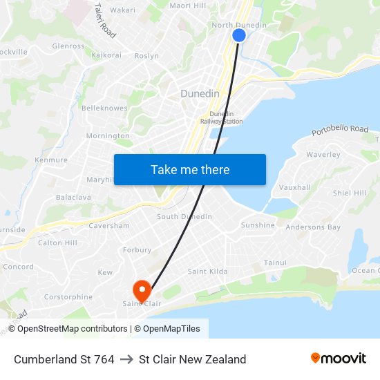 Cumberland St 764 to St Clair New Zealand map