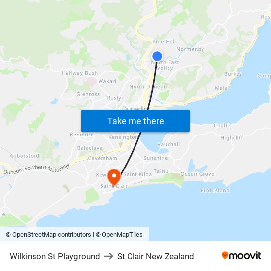 Wilkinson St Playground to St Clair New Zealand map