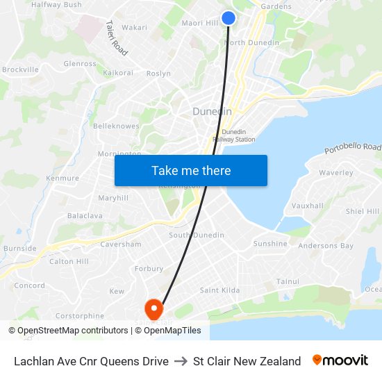Lachlan Ave Cnr Queens Drive to St Clair New Zealand map