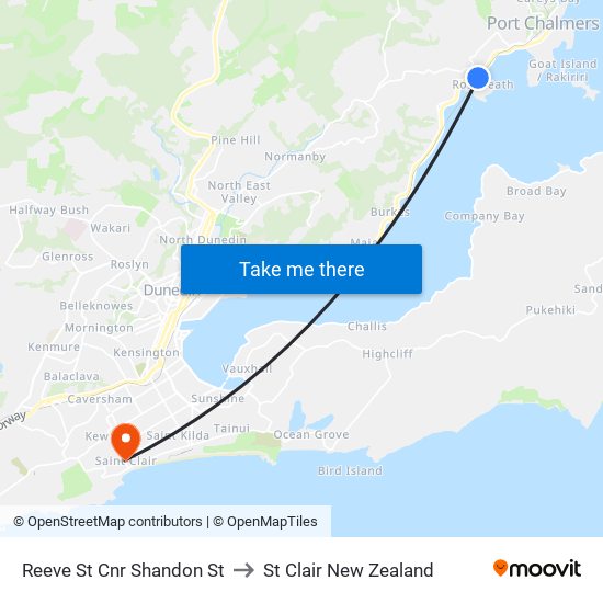 Reeve St Cnr Shandon St to St Clair New Zealand map