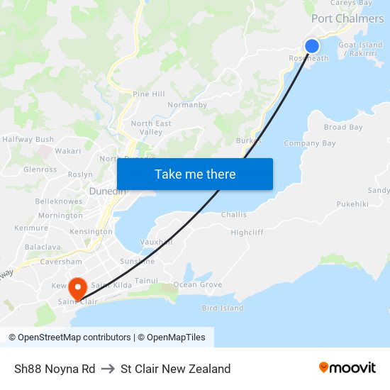 Sh88 Noyna Rd to St Clair New Zealand map