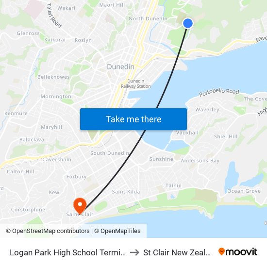 Logan Park High School Terminus to St Clair New Zealand map