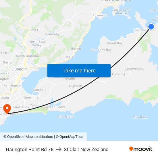 Harington Point Rd 78 to St Clair New Zealand map