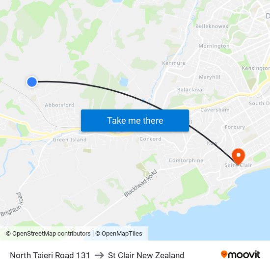 North Taieri Road 131 to St Clair New Zealand map