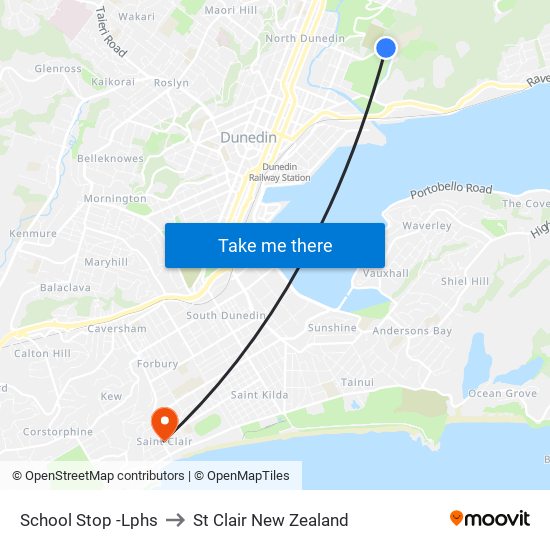 School Stop -Lphs to St Clair New Zealand map