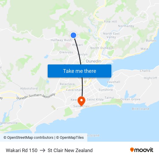 Wakari Rd 150 to St Clair New Zealand map