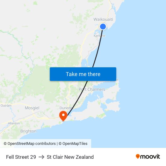 Fell Street 29 to St Clair New Zealand map