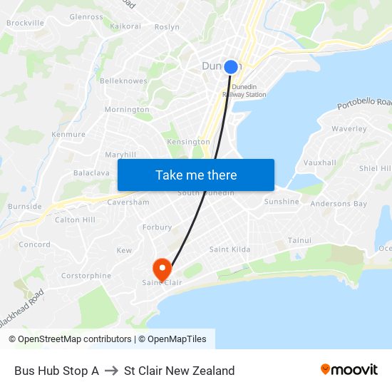 Bus Hub Stop A to St Clair New Zealand map