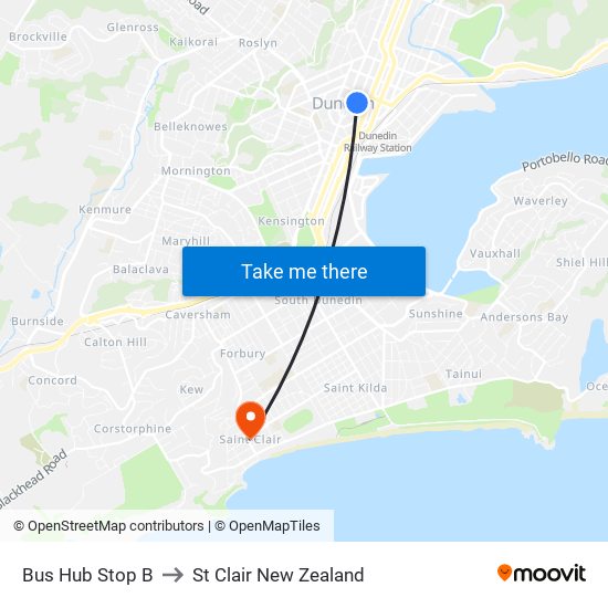 Bus Hub Stop B to St Clair New Zealand map